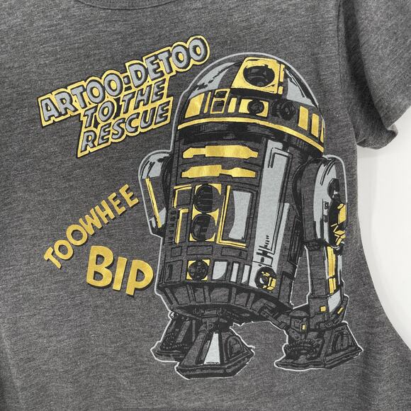 Disney Parks  R2D2 Star WarsT-Shirt Girls Sz Small Gray Gold Asymmetrical Hem - Picture 2 of 7